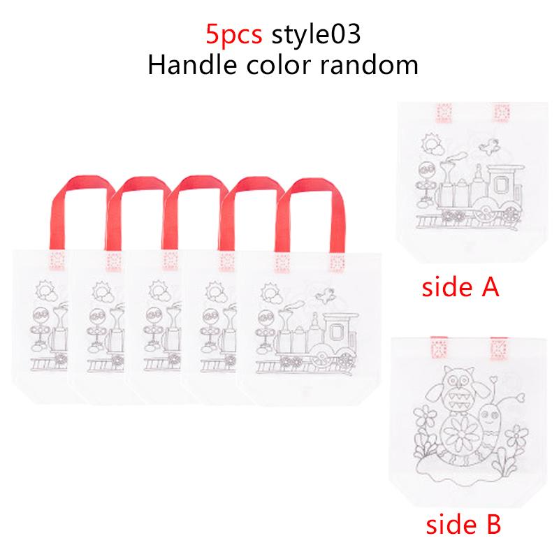 5pcs/set Double Sided Graffiti Bag Non-woven Luggage Shopping Bag Portable Cute Tote Bag School Supplies Student Storage Bag TMZ