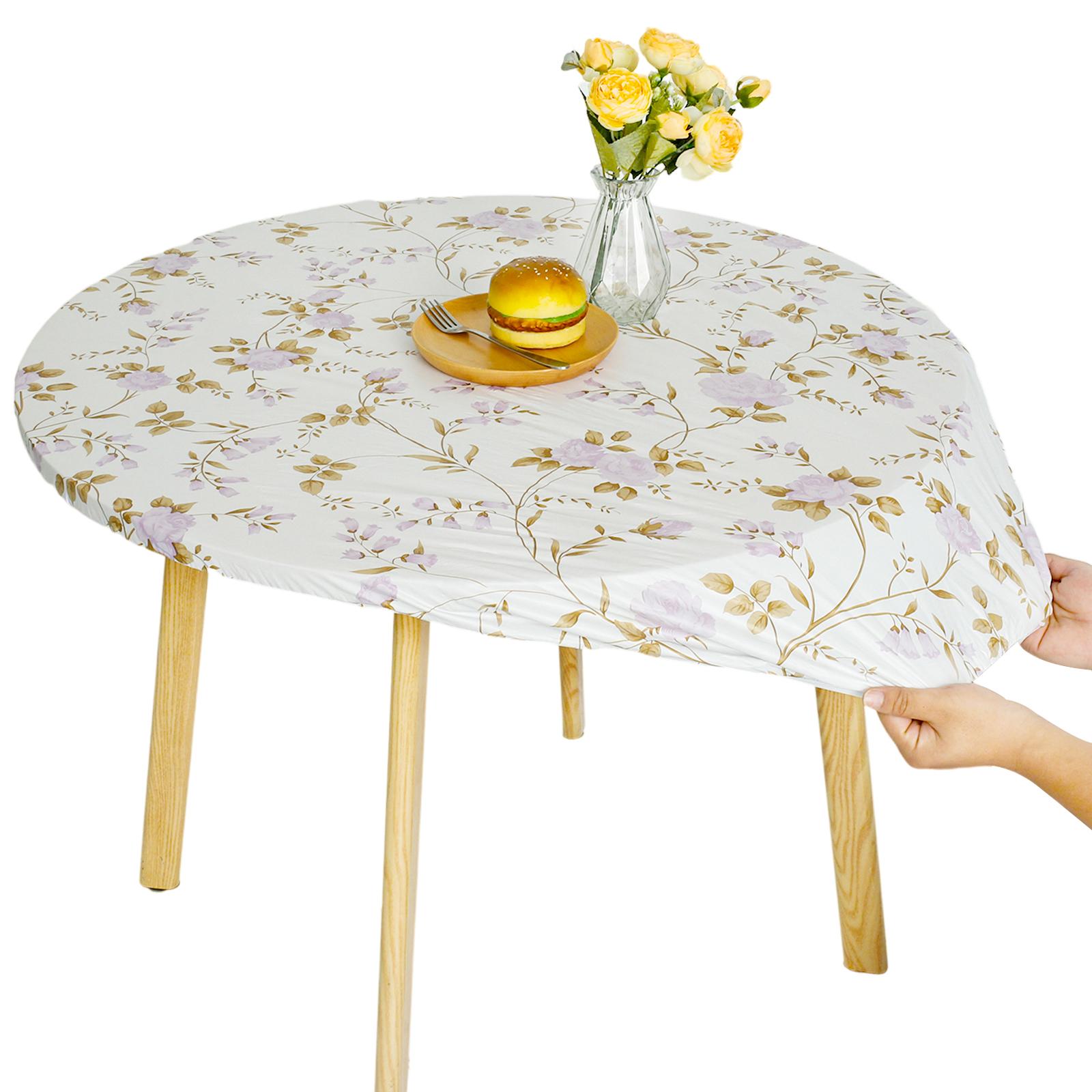 

Elastic Edged Vinyl Fitted Tablecloth with Flannel Backing Elastic Table Cloth Table Cover Table Protector for Dinner Outdoor Suit for 90-120cm
