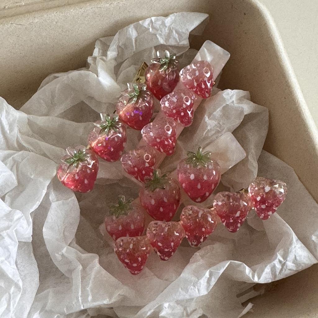 Fermaglio per Capelli Fragola Carino Colore Gelatina Ragazze Lolita Frangia Pinzetta a Bec de Canard Ragazze Dolci Clip Laterale per Capelli Accessori per Acconciature Estive