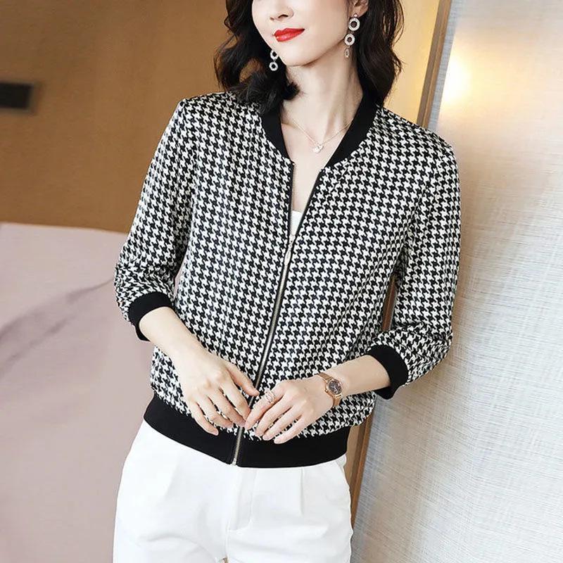 Women's Summer Chiffon Sunscreen Jacket - Lightweight Plaid Print, Slimming Bodycon Fit, Long Sleeve