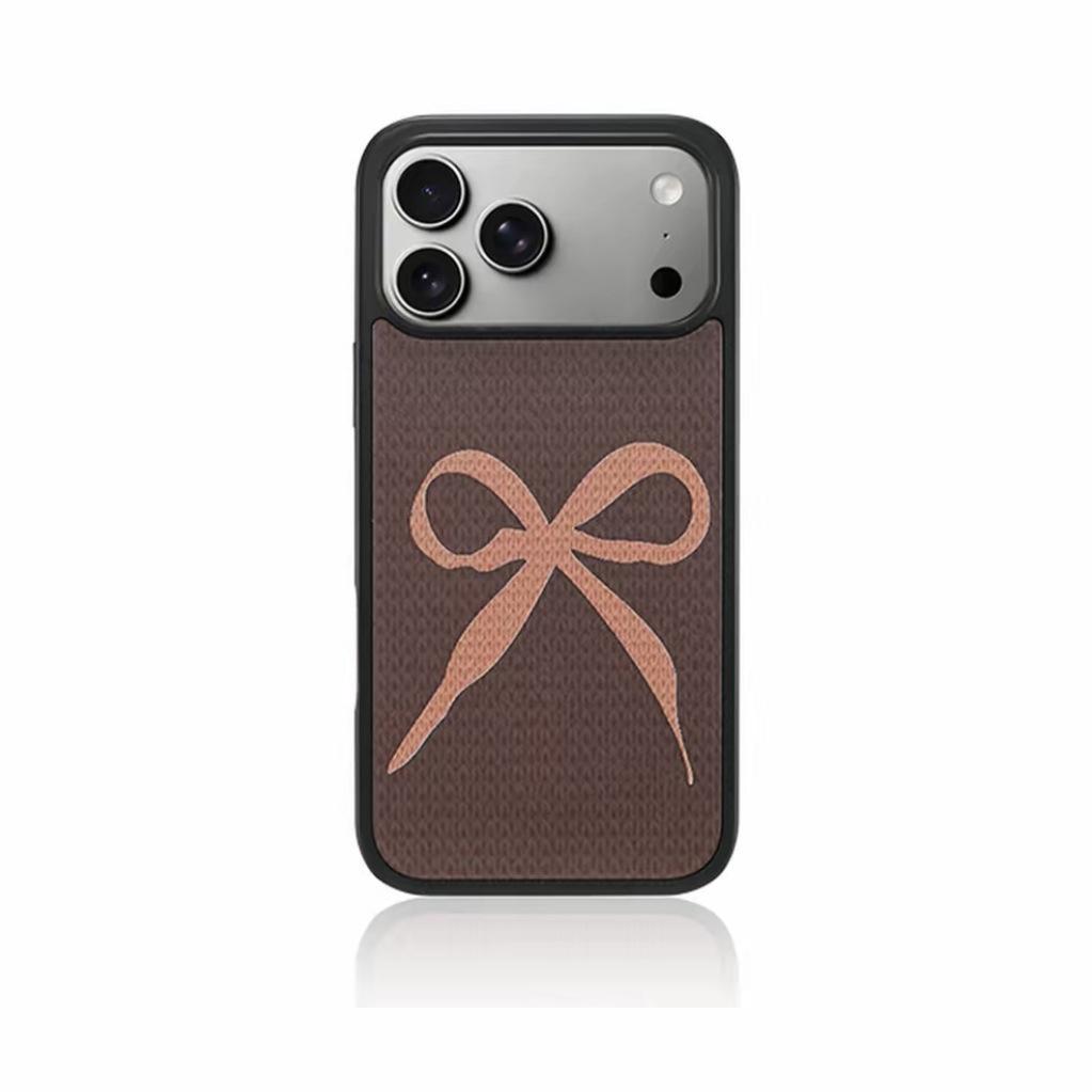 Ins Niche Retro Pattern Bow Is Suitable for Apple 17Promax Mobile Phone Case IP16 Matte PC15Pro Hard Case