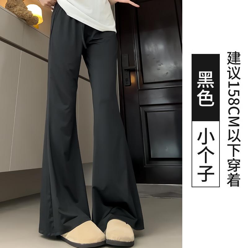 Women High Waist Flared Pants Summer Thin Ice Silk Casual Trousers 3 Length Options Slim Fit Sun Protection Bootcut Pants