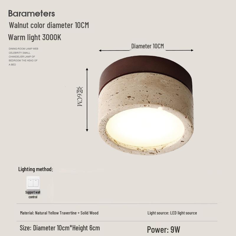 

Mid-Century Wabi-Sabi LED Downlight: Yellow Travertine Surface-Mounted Ceiling Light for Hallways and Entrances LED White Light