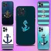 Étui de téléphone Ancre Boussole marin nautique Pour iPhone16,15,14,13,12,11 Plus,Pro Max,XS,X,XR,SE,Mini,8,7,Coque souple en silicone Noir