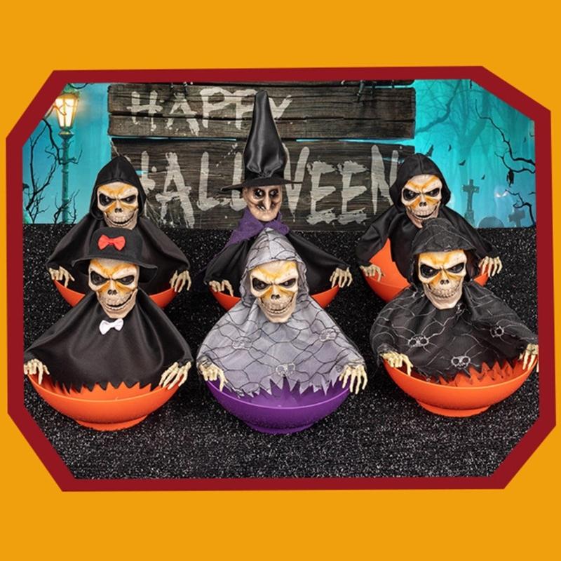 Gruseliger Skelett Süßigkeitenhalter Süßigkeitenschale mit leuchtenden roten Augen und beweglichen Teilen für Halloween-Dekorationen