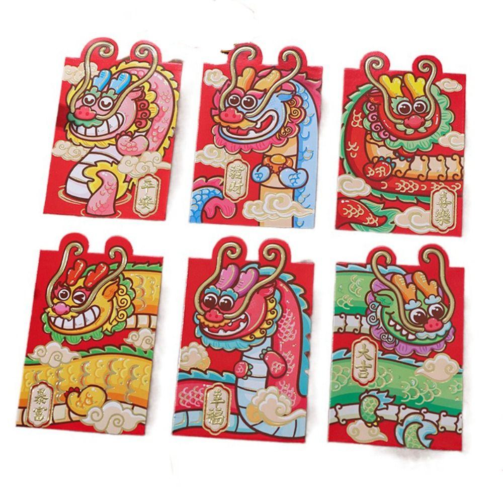 6Pcs/set Cute Dragon Red Packet Cartoon Cartoon Red Bags 3D Print Red Envelope  Celebration Party
