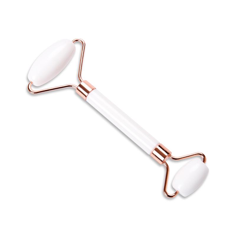 Rose Quartz Facial Roller & Heart-Shaped Gua Sha Set - Double-Headed Eye Massager and Lifting Tool.