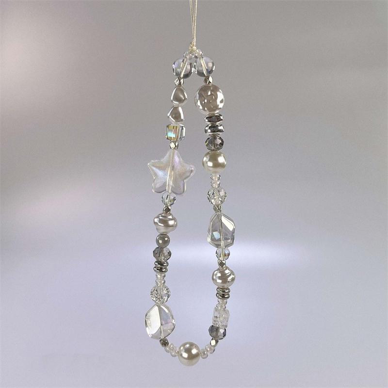 

Korean Cute 3D Clear Star White Pearl Beads Beaded Phone Chain For iPhone Camera Hanging Rope Anti-Lost Lanyard Hanging Jewelry