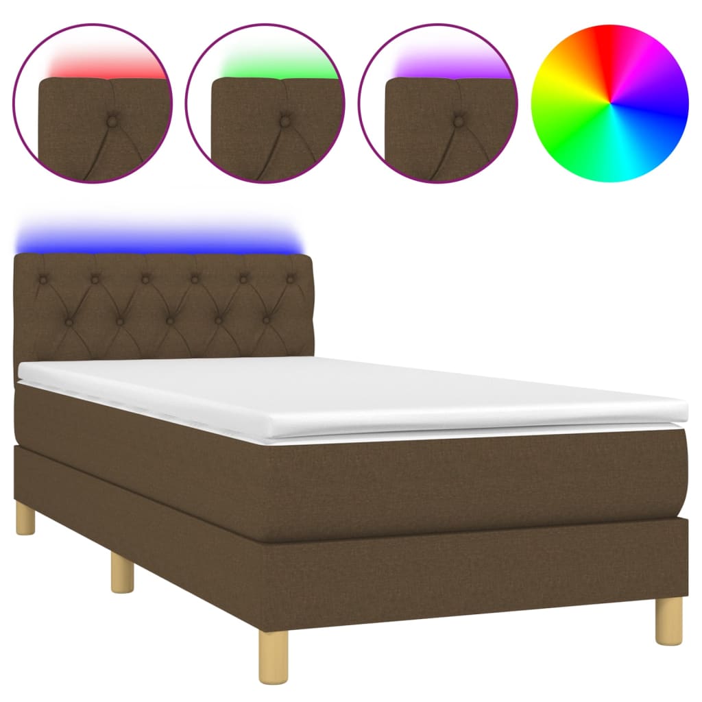 Box Spring Bed with Mattress & LED Dark Brown 80 x 200 cm Fabric
