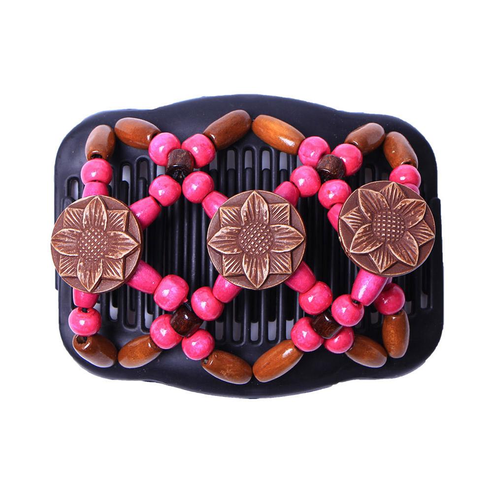 

Fashion Women Elasticity Hairpin Beads Double Comb Clip Hair Device Stretchy Magic Comb Rose red #1