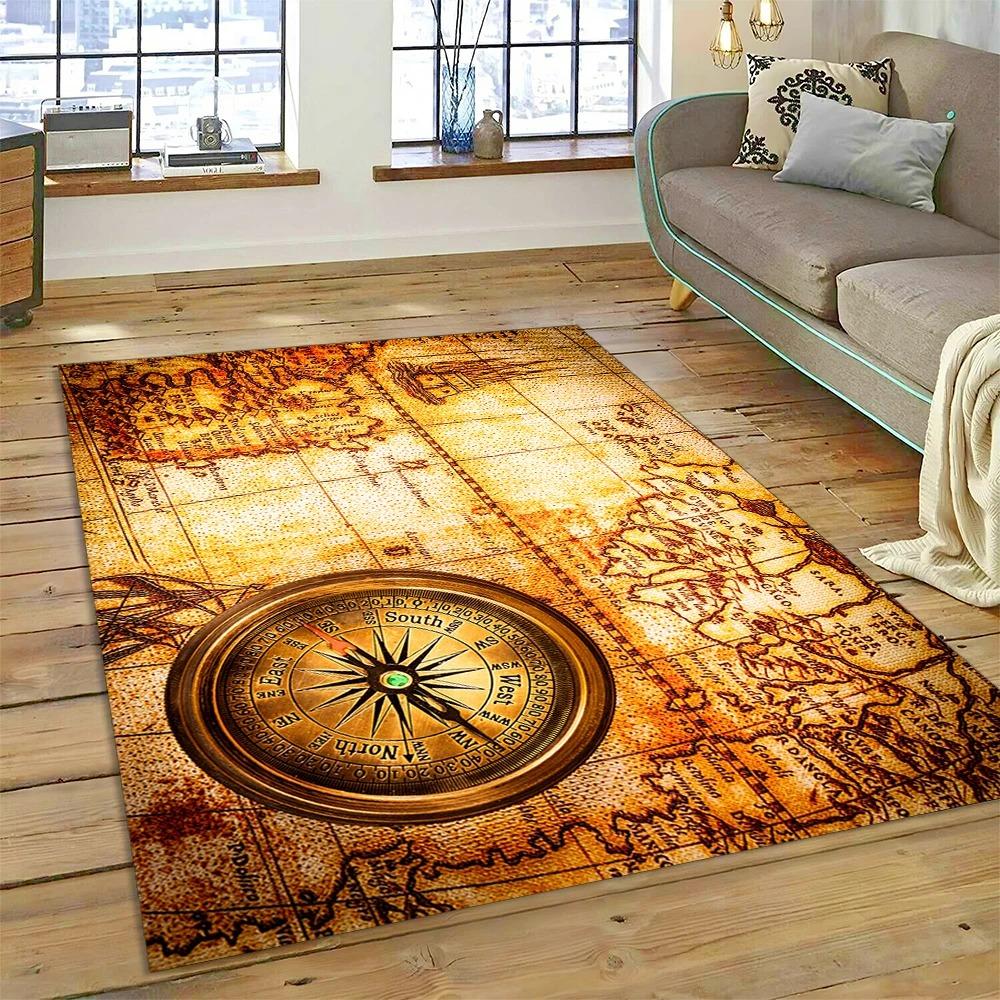 Antike Seekarte Weltkarte Teppich Schlafzimmer Vollflächig Große Größe Wohnzimmer Teppich Schmutzabweisend Pflegeleicht Weiche Matte