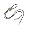 Mens Bolo Tie Necktie Faux Leather Braided Rope Necklace with Metal Round Flower Pendant Jewelry Cowboy Hat Accessories