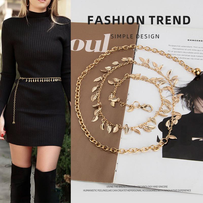 Leaf decoration metal waist chain women's versatile high-end fashion skirt belt accessories women's waist rope