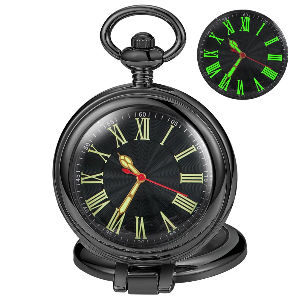 

Transparent Cover Quartz Pocket Watch Vintage Roman Numerals With Chain Pocket Fob Watches Steampunk чёрный