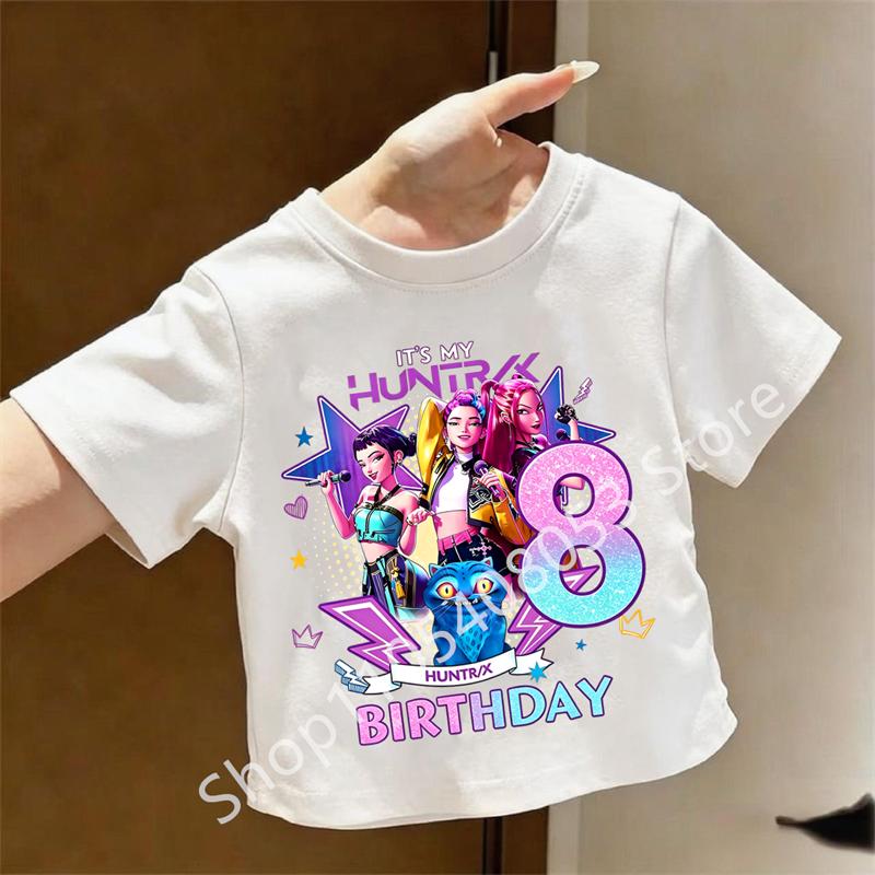 2026 summer Casual Kpop Hunters girls boys T-shirt with Birthday Number Print (1-9) for Children Short-sleeved Shirt