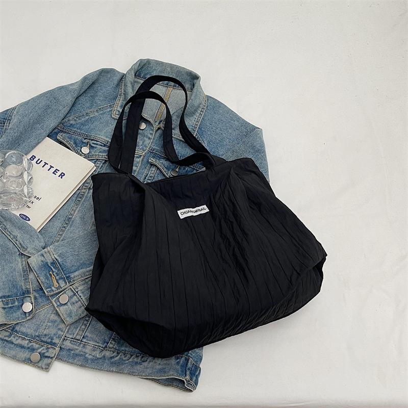 Shoulder Bag Women's Large Capacity Pleated Solid Color Tote Bag
