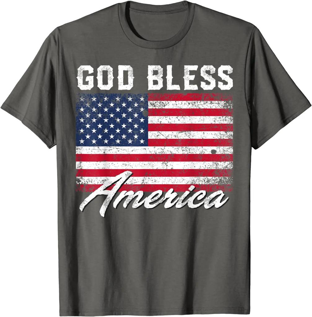 God Bless America USA Flag 4th of July Patriotic T-Shirt UnisexGraphic T Shirts Cotton Casual Daily Four Seasons