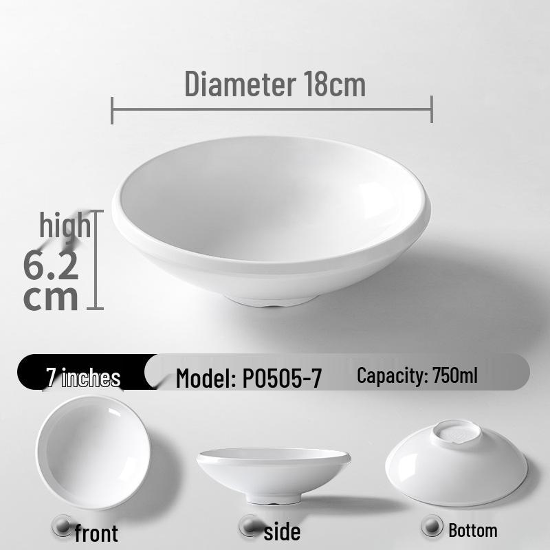 A5 White Melamine Noodle Bowl for Commercial Use – Porcelain-Style Spicy Hot Pot and Wonton Bowl