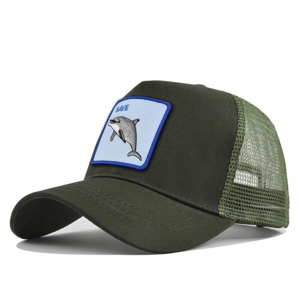 

Бейсболка с вышивкой животного Дельфин Кепка с козырьком Защита от солнца Сетчатая кепка Хлопок зелёный