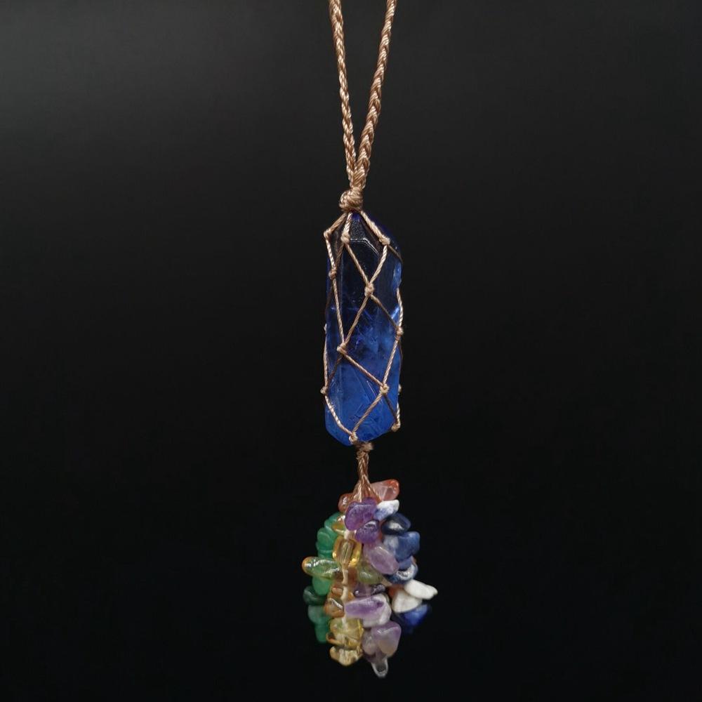 Natural Crystal Column Woven Mesh Pocket Pendant Car Hanging Bag Accessories G15
