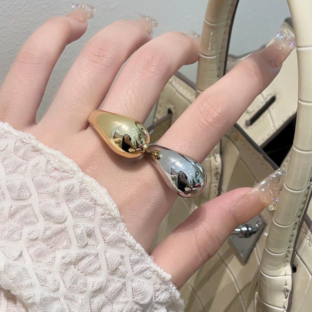 Minimalist Irregular Geometric Smooth Surface Teardrop-shaped Stainless Steel Opening Rings for Women Temperament Finger Jewelry