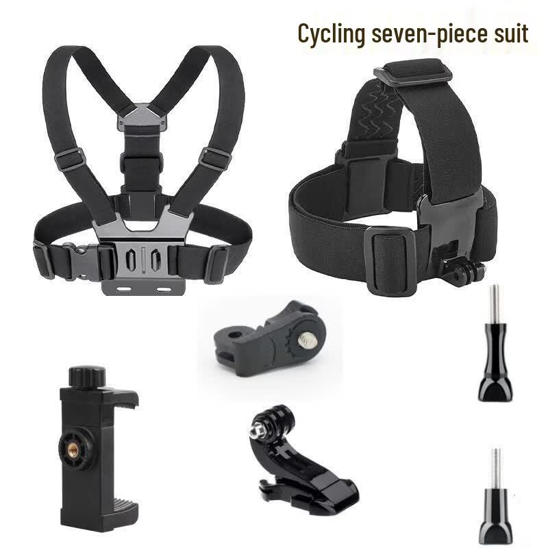 OLOEY Action Camera Chest & Head Strap 7-Piece Accessory Set