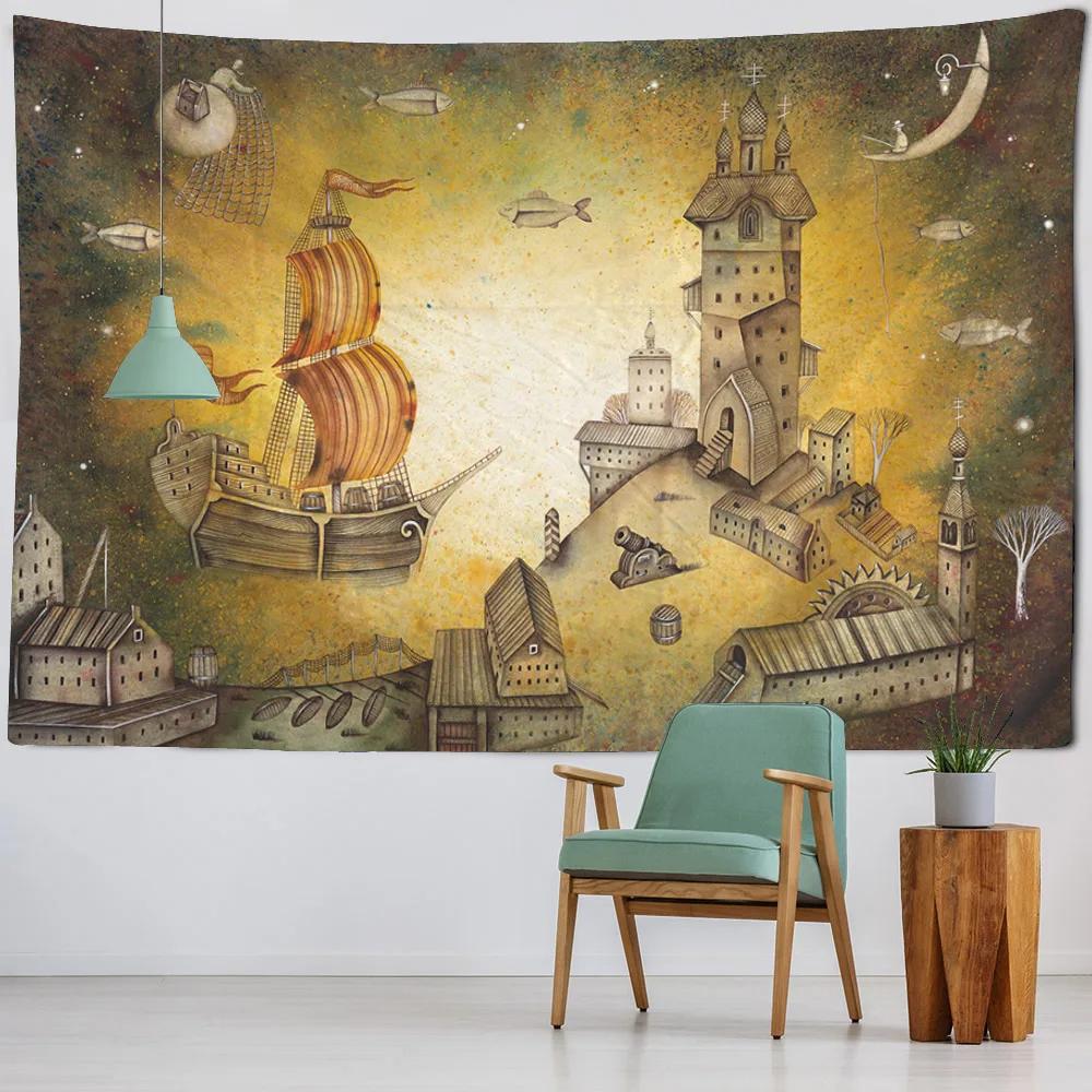 VIKAMA Vintage Pirate Ship Tapestry Home Wall Art Decorative Backdrop Living Room Bedroom Decorative Hanging Tapestry
