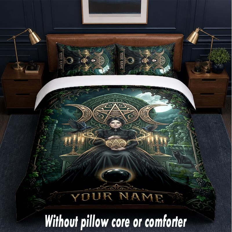 Witchcraft Theme Custom Text Or Name 3Pcs Bedding Set,1 Flat Sheet & 2 Pillowcases Personalized Home Bedding