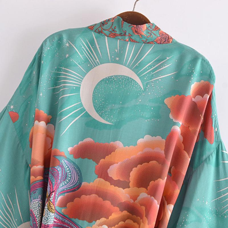 Dámská dovolená plážový styl ležérní domácí topy na spaní letní móda retro potisk vysoce kvalitní lehká luxusní volná kimonová bunda