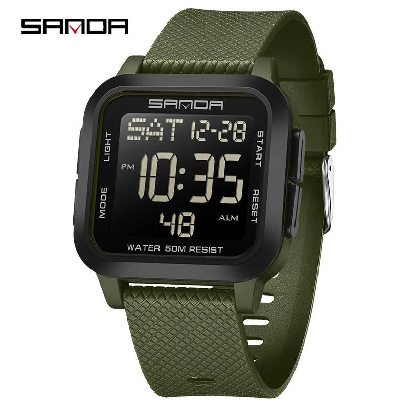 SANDA 2194 Fashion Casual Sport Digital Watch Square Multifunction Date Display Silicone Strap Suitable for Boys and Girls Watch