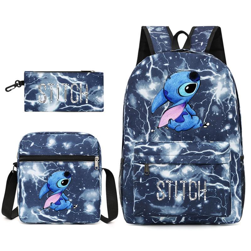 Backpack, Shoulder Bag + Pencil Case, Black Student Schoolbag Three-Piece Set.