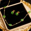 304Stainless Steel Women's Jewelry Set, Fashionable Oval Geometric Green Accessories, Chain Stainless Steel Necklace, Earrings, Bracelet Set, Elegant