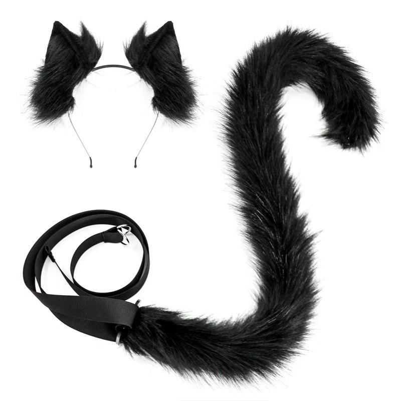 Fellimitat Katzenohren Stirnband Schwanz Set Cosplay Anime Kostüm Party Erwachsenenkleidung