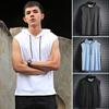 Men Vest Hooded Adjustable Drawstring Sleeveless Summer Vest Wide Shoulder Straps Pure Color Quick Drying Sports Tops