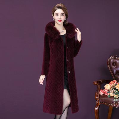 Neuer Lammhaar-Pelletspelz, breite Frau, koreanischer Schaf-Fleece-Mantel, mittellanger Pelzmantel
