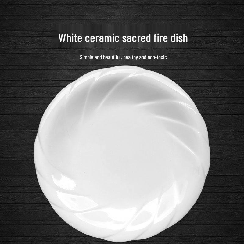 White Ceramic Sacred Fire Plate: Western Food, Soup, Cold Dishes, Thick Rim, Individual Round Shallow Plate. Sacred Fire Plate 8-inch, Small Cold Dish Plate