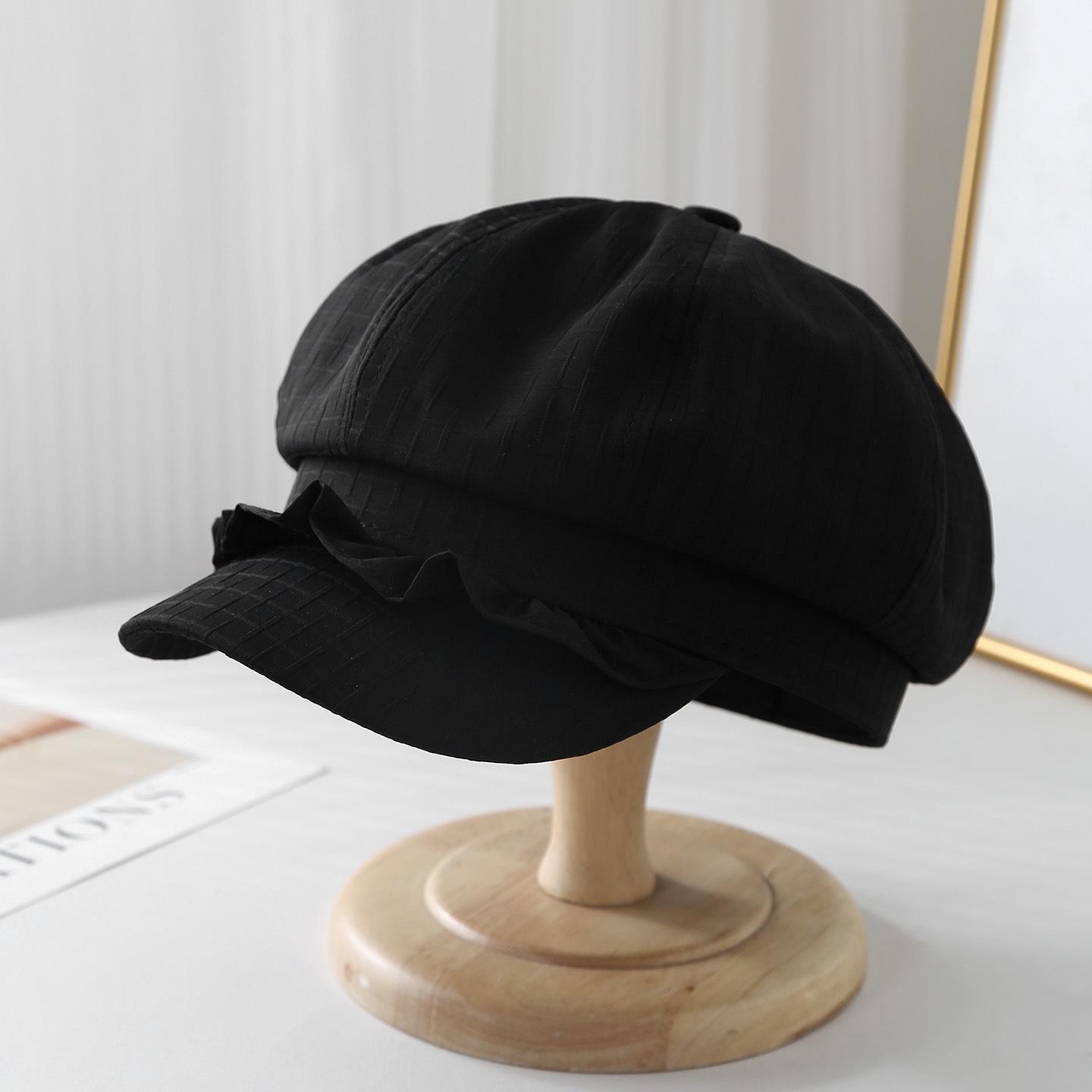 

Women s Octagonal Hat with Cute Lace, Hat, Premium Linen Breathable Cloud Hat Newsboy Cap Female M чорний