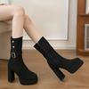 Niche retro style thick heel thin short boots women's 2025 new summer versatile height increase small high heel medium boots