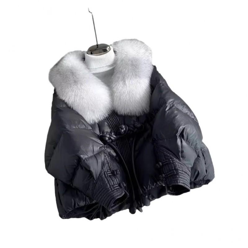 Womens Oversized Duck Down Puffer Coat With Real Fox Fur Trim Hood Warm Thick Winter Jacket Urban Casual Outdoor