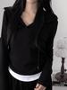 Casual Color Block Hooded Knit T-Shirt with Cinched Waist Long Sleeves