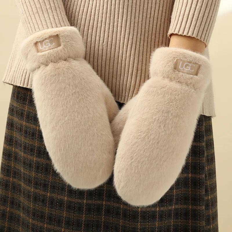 Imitation Rabbit Fur Gloves Women Winter Gloves Windproof Plush Thick Warm Plus Cashmere Gloves Soft Full Fingers Mittens Gloves