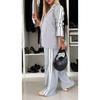 2026 New Women's Striped Long-Sleeve Lapel Casual Blazer and Trousers Set