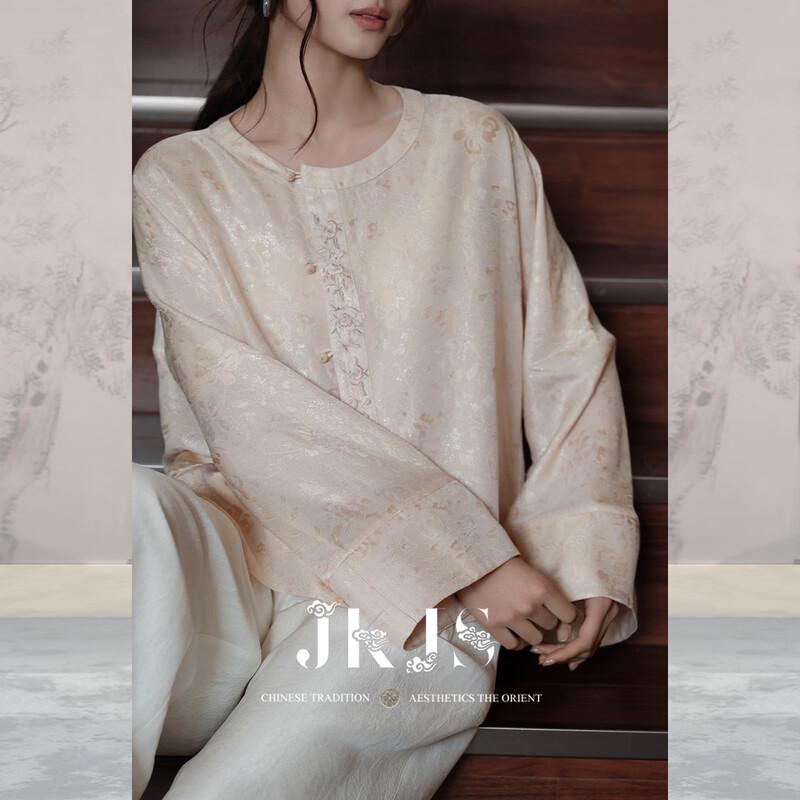 JK&JS Falling Flower Jacquard Long Sleeve Shirt for Women