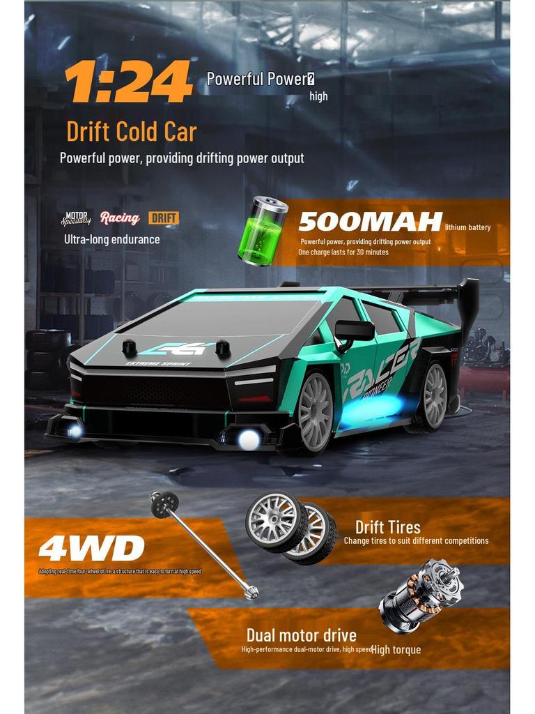 1:24 RC Drift High-Speed Mustang AE86, Four-Wheel Drive Racing Toy Car, Rechargeable Model.