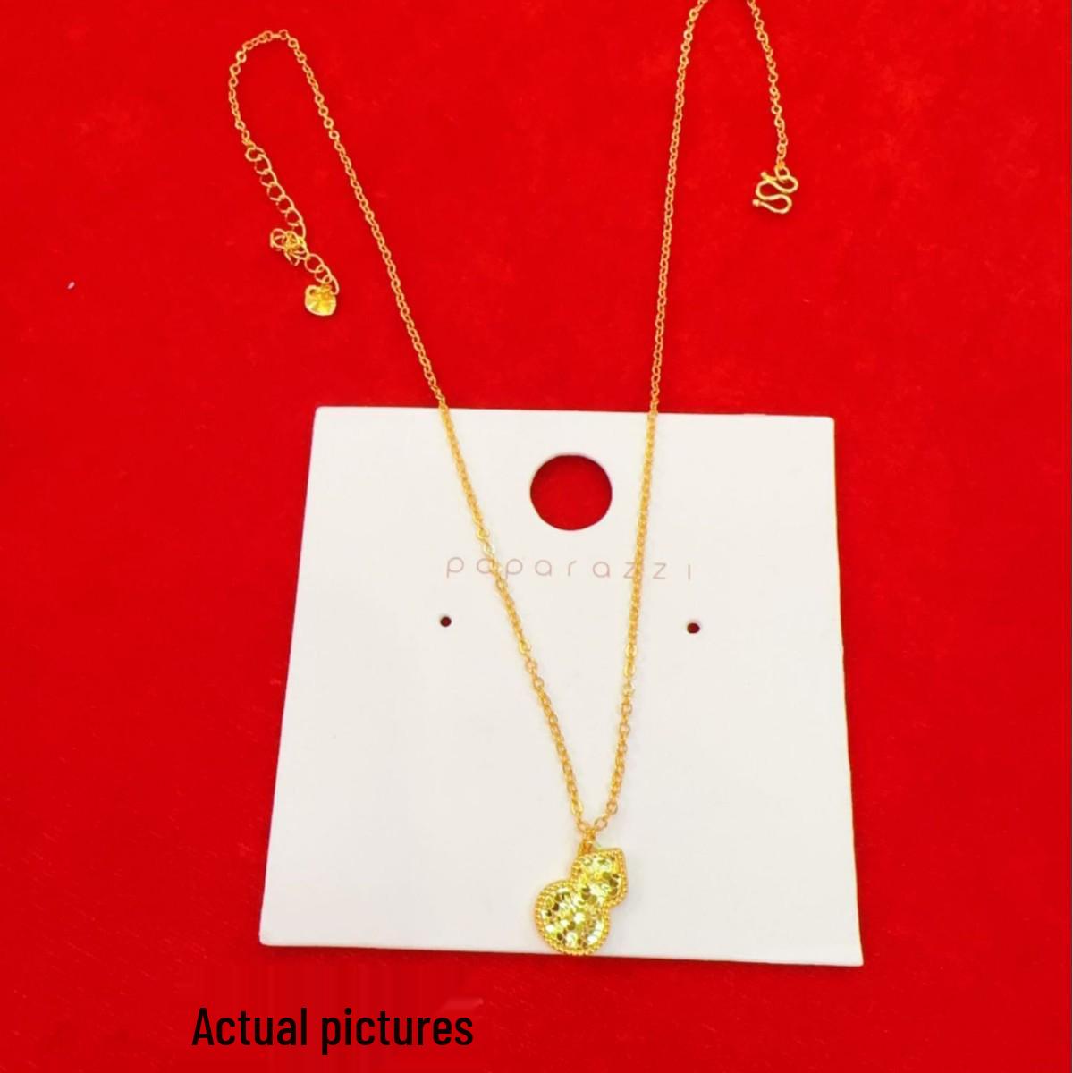 Золотой ювелирный набор «Двойная тыква-горлянка» с ЧПУ: Ожерелье, Браслет, Двусторонний Кулон со Вставками под Дробленый Лед