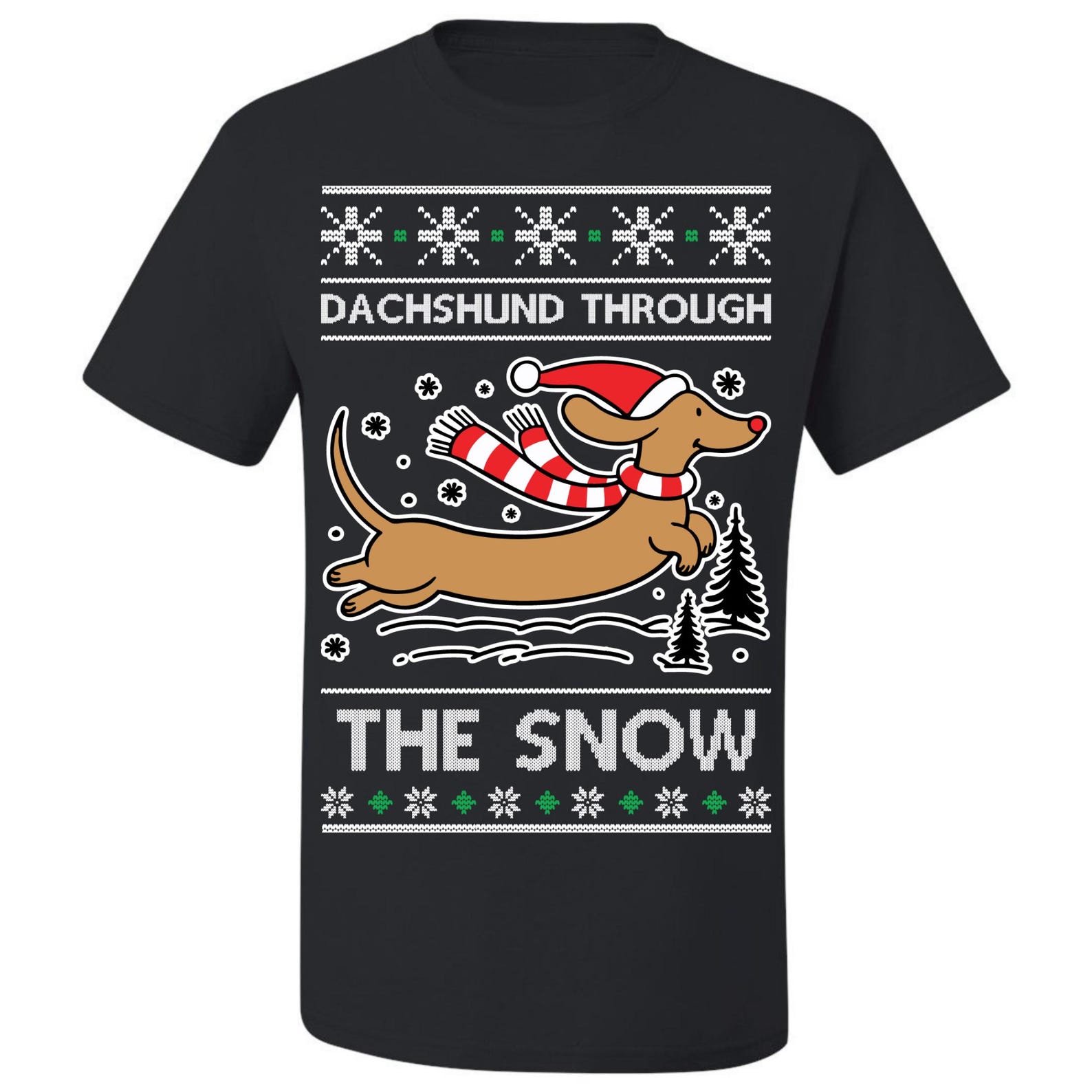 Ugly Christmas T-Shirt Dachshund Through The Snow Tee Shirt M