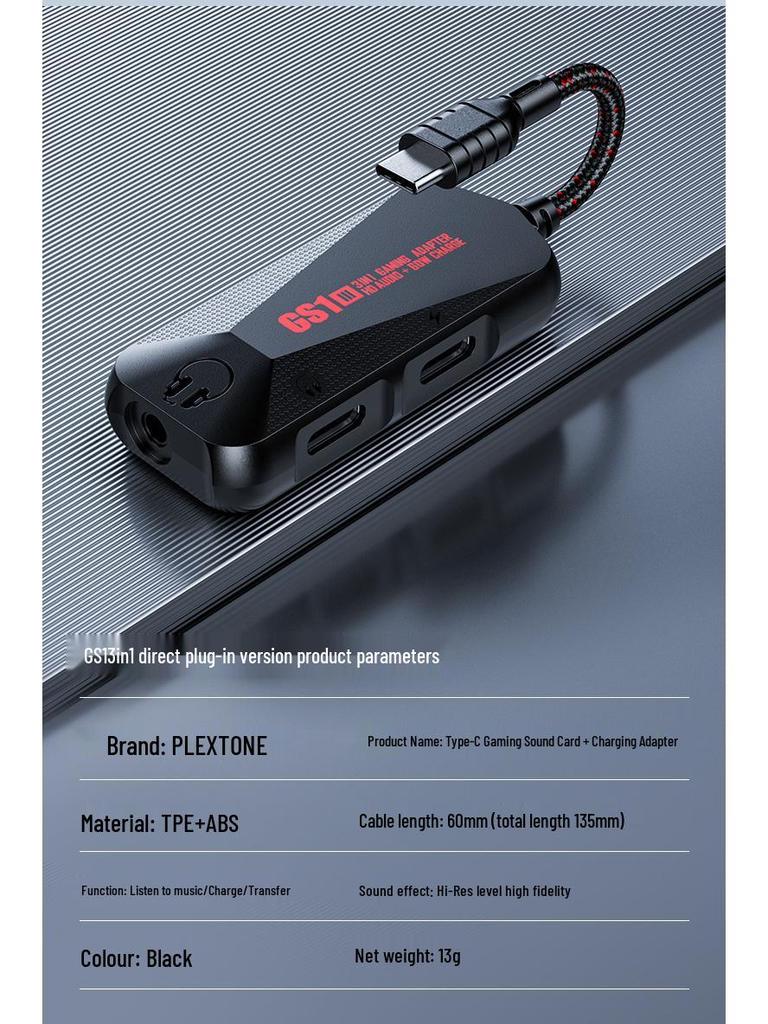 PLEXTONE GS1 3-in-1 USB-C Fast Charge 60W Gaming Sound Card