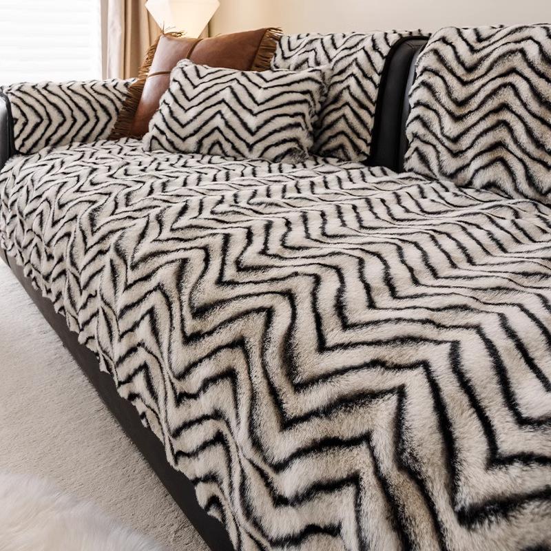 EIFLOY-Welliges Kunstkaninchenfell Sofaüberwurf, Dick Plüsch Sofa-Überzug, Rutschfest, Superweich, Dicker Möbelschutz, Winter
