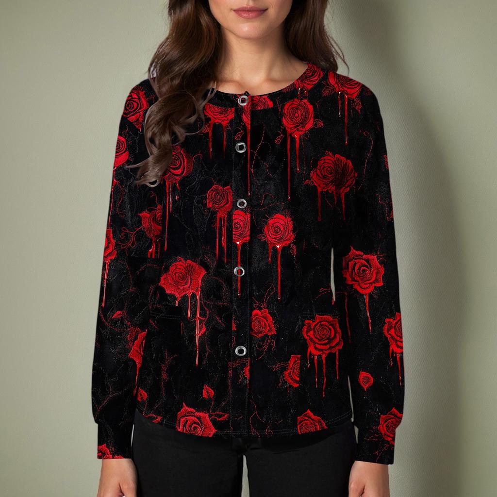 Women's Casual Fashion Single Breasted  Halloween Graphic Printed Nurses Tops