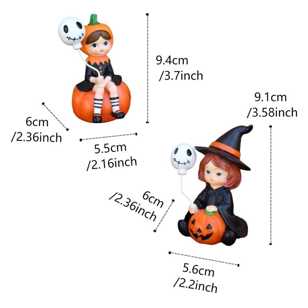 2pcs Cute Pumpkin Girl Figurines Witch Doll Halloween Party Ornaments  Bedroom Desk Decoration
